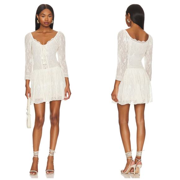 NWT Loveshackfancy Deeba Embroidered Chiffon Cream Mini Dress $395 Sz 6 - Picture 2 of 13